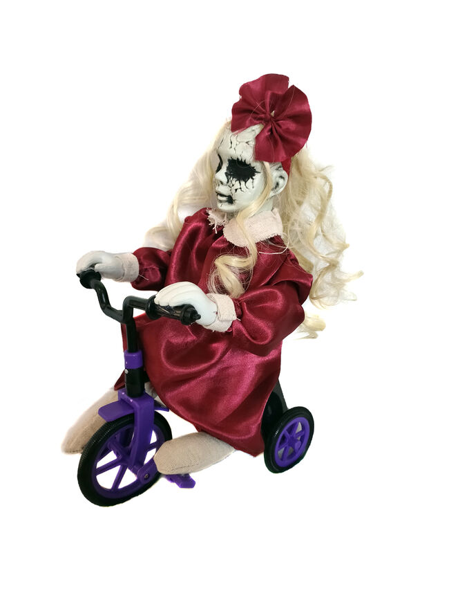 12" Animated Moving Creepy Girl On Bike